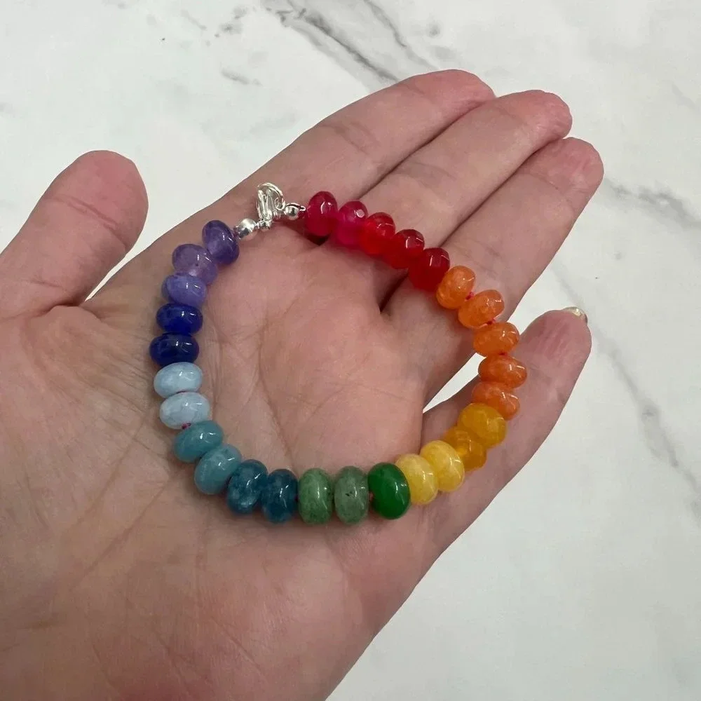 Rainbow Jade Gemstone Bracelet Silver Plated Clasp